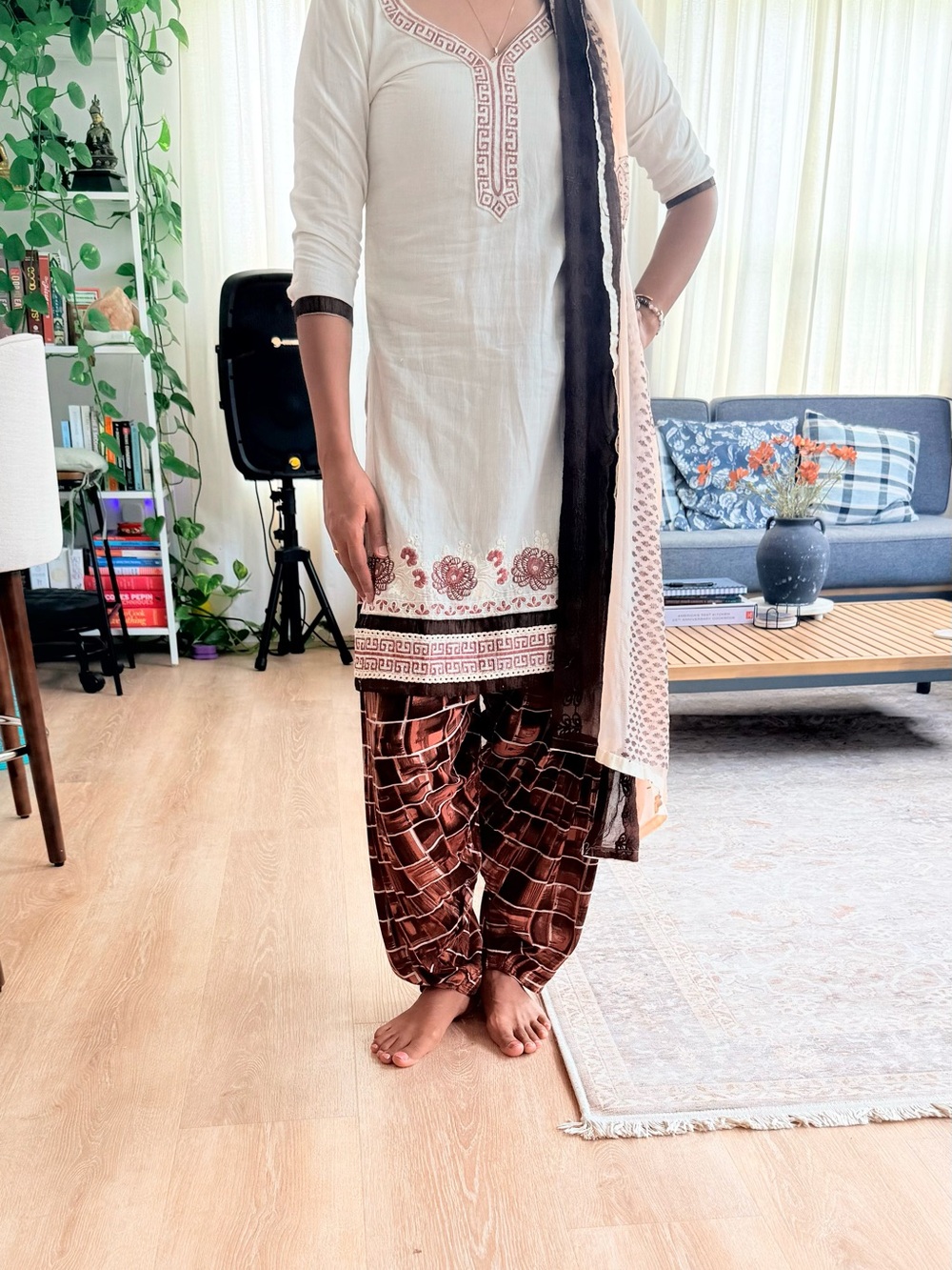 Women’s Relaxed Brown Printed Salwar Pants